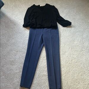 LOFT Black and Blue Trousers with Structured Silhouette- Size 2 Tall